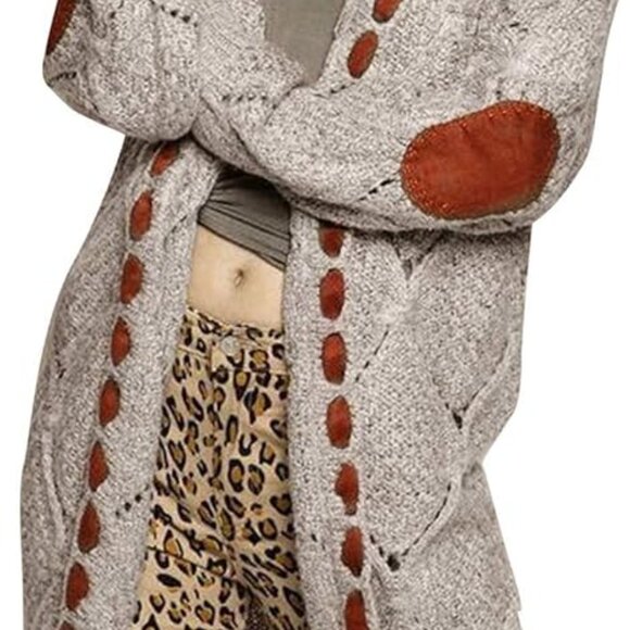 Cozy Brown open Cardigan with Red Accents Size XL Hoodie - Picture 2 of 7